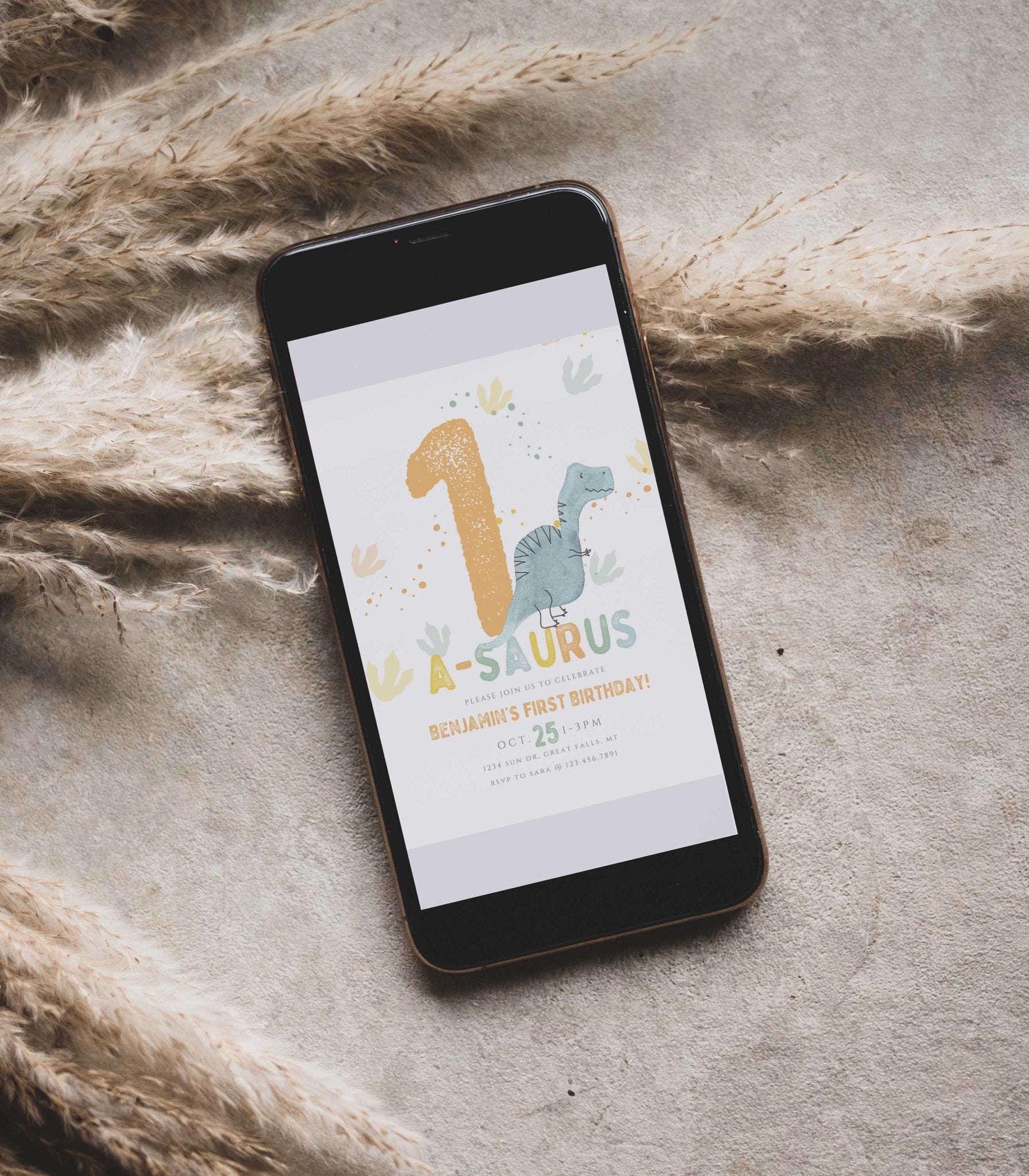 One-a-saurus Dinosaur Birthday Invitation Boy Printable - High Peaks Studios