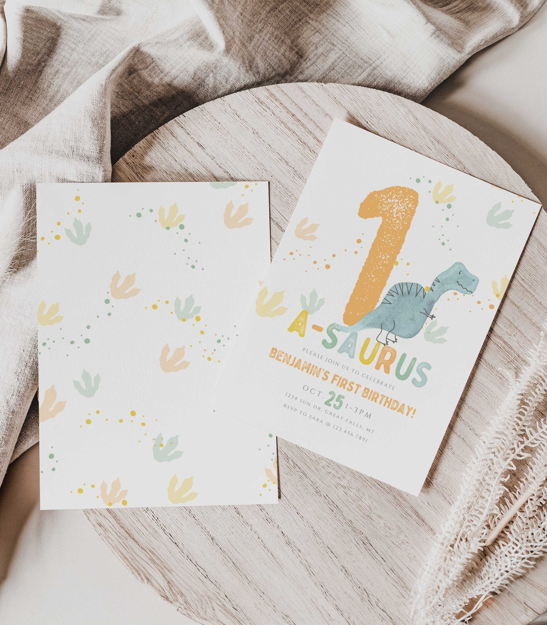 One-a-saurus Dinosaur Birthday Invitation Boy Printable - High Peaks Studios