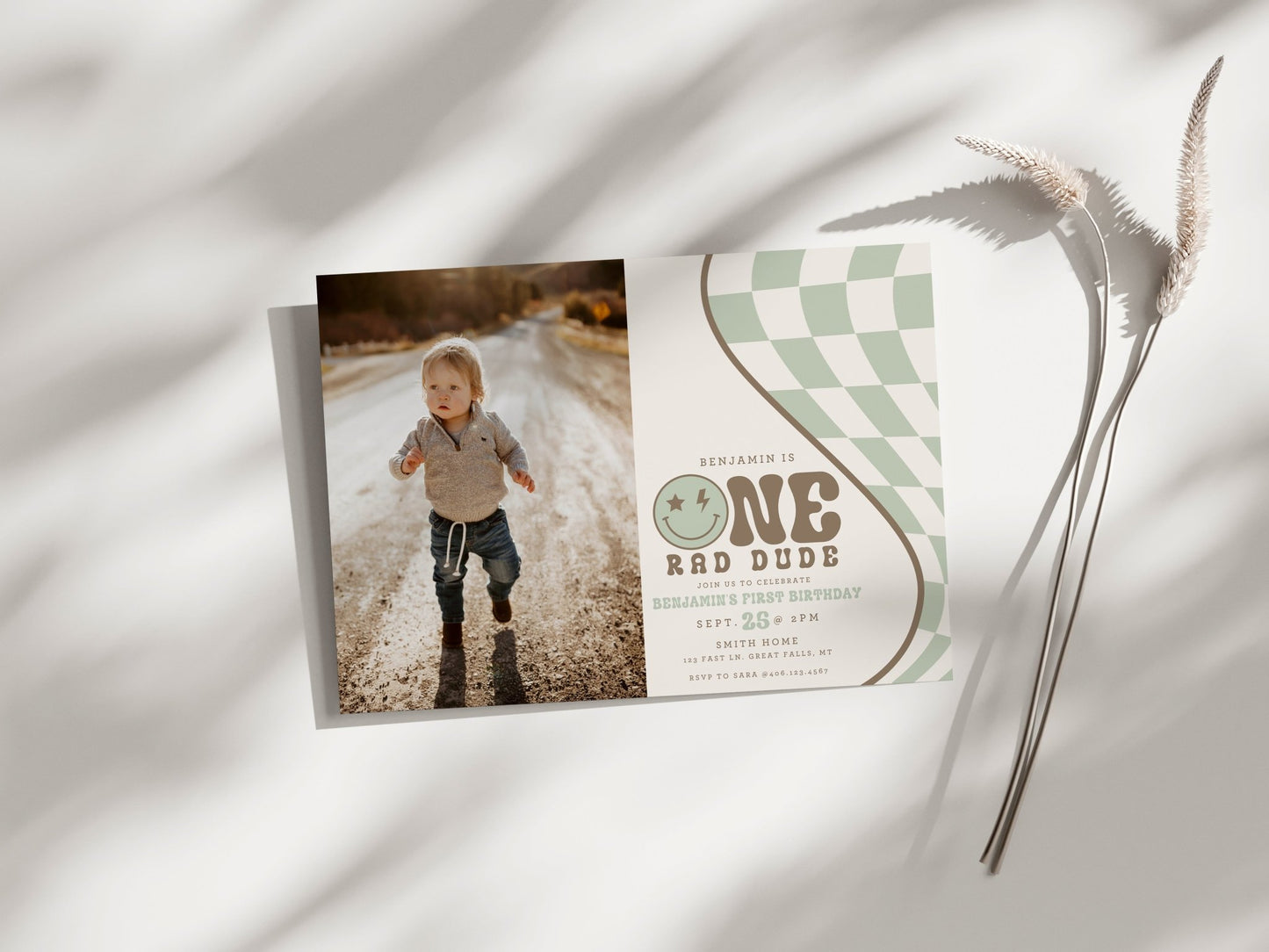 One Rad Dude Photo Birthday Invitation Printable - High Peaks Studios