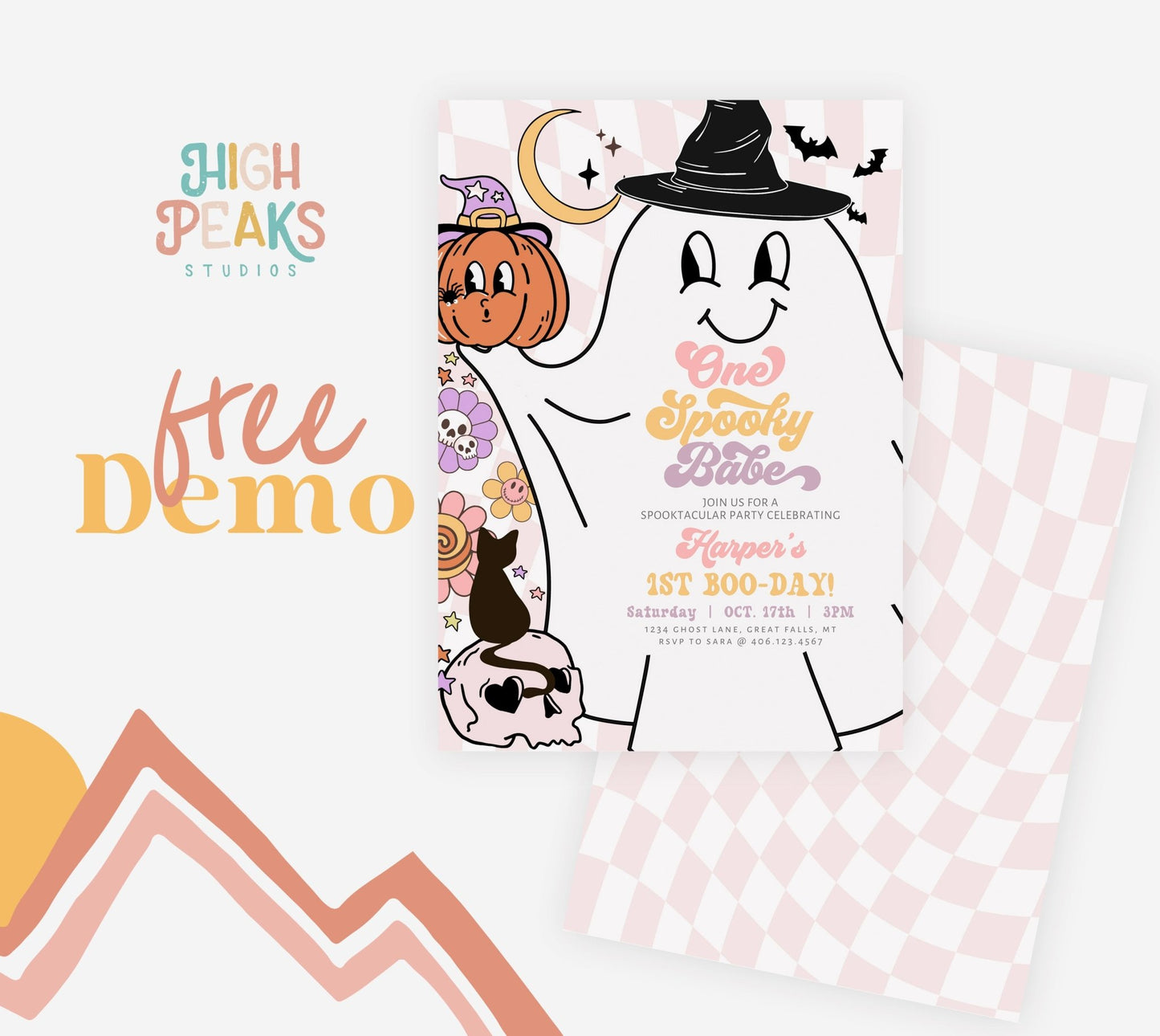 One Spooky Babe Halloween Birthday Invitation Printable Template - High Peaks Studios