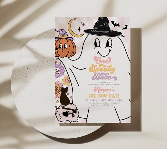 One Spooky Babe Halloween Birthday Invitation Printable Template - High Peaks Studios