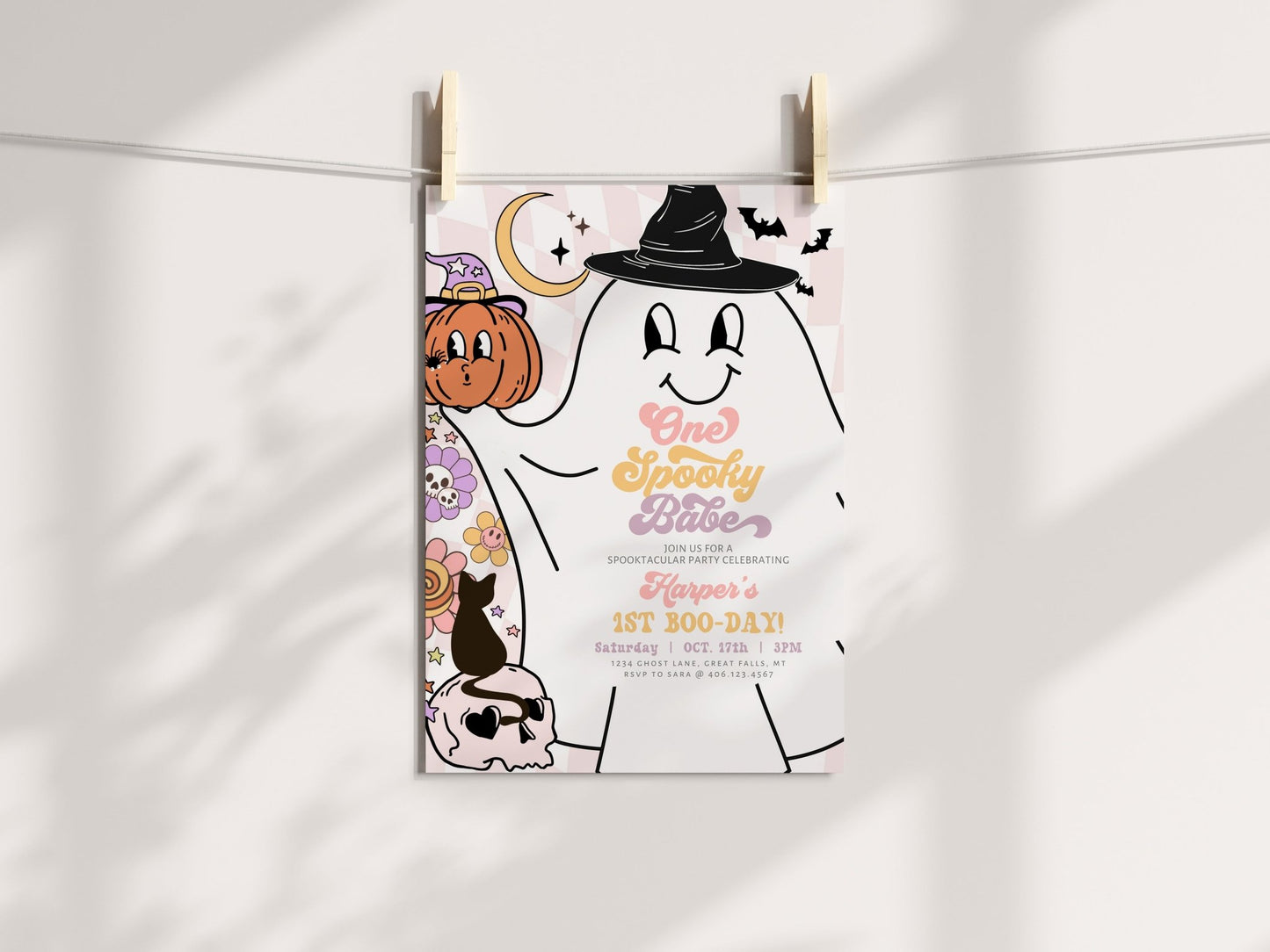 One Spooky Babe Halloween Birthday Invitation Printable Template - High Peaks Studios
