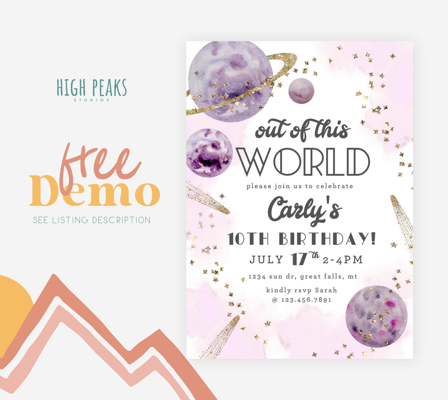 Out of this WORLD Galaxy Birthday Invitation Template - High Peaks Studios