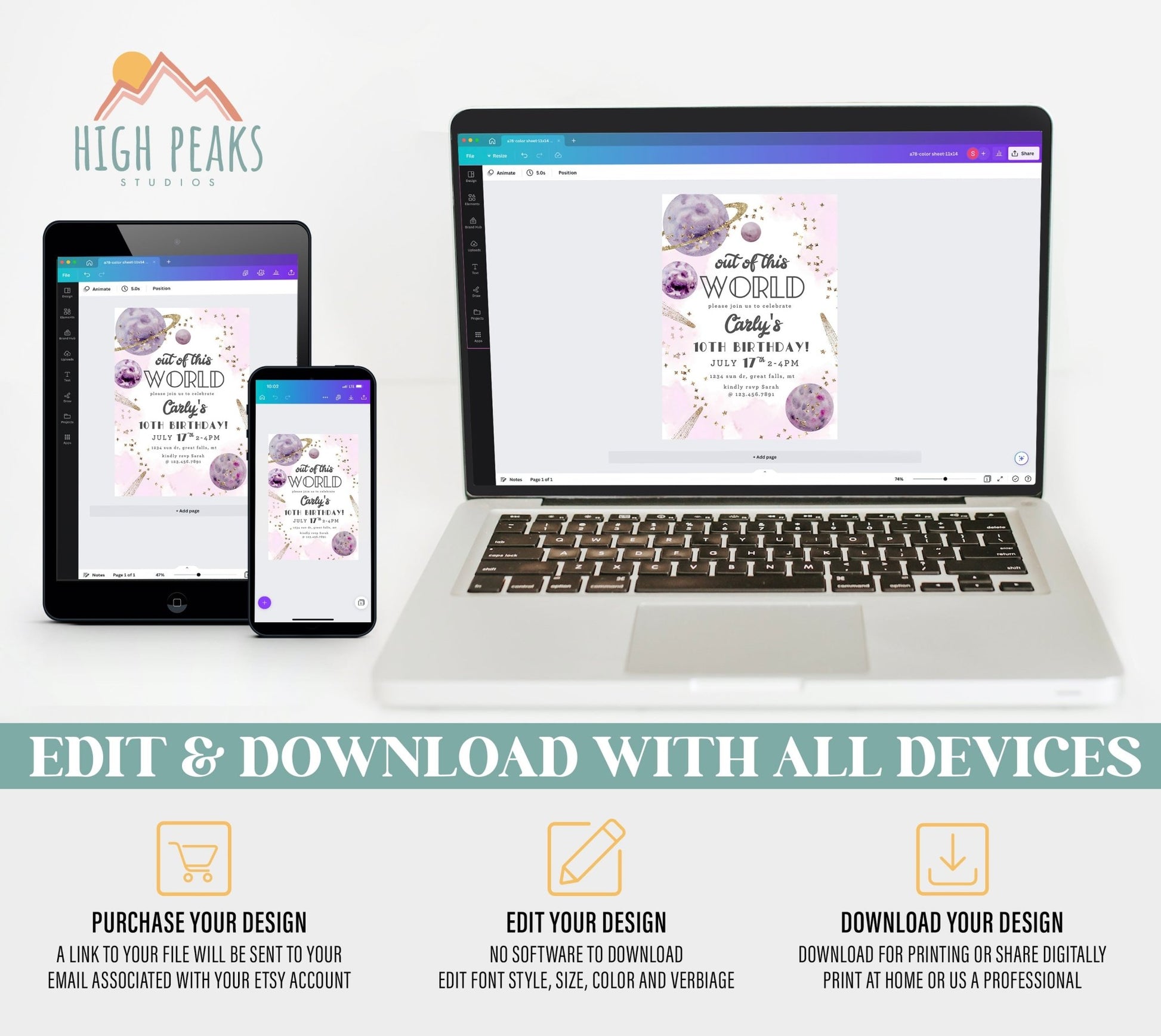 Out of this WORLD Galaxy Birthday Invitation Template - High Peaks Studios