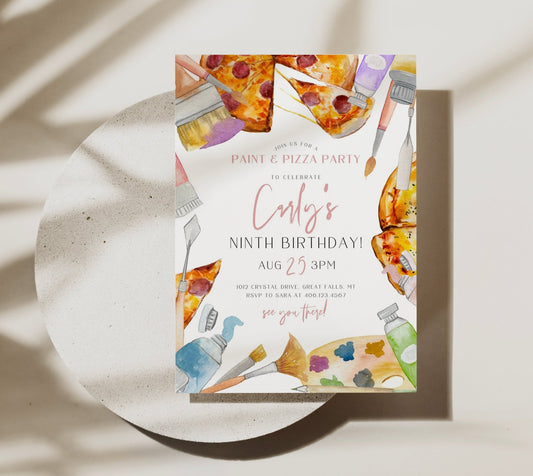 Painting Art And Pizza Birthday Invitation Printable - High Peaks Studios