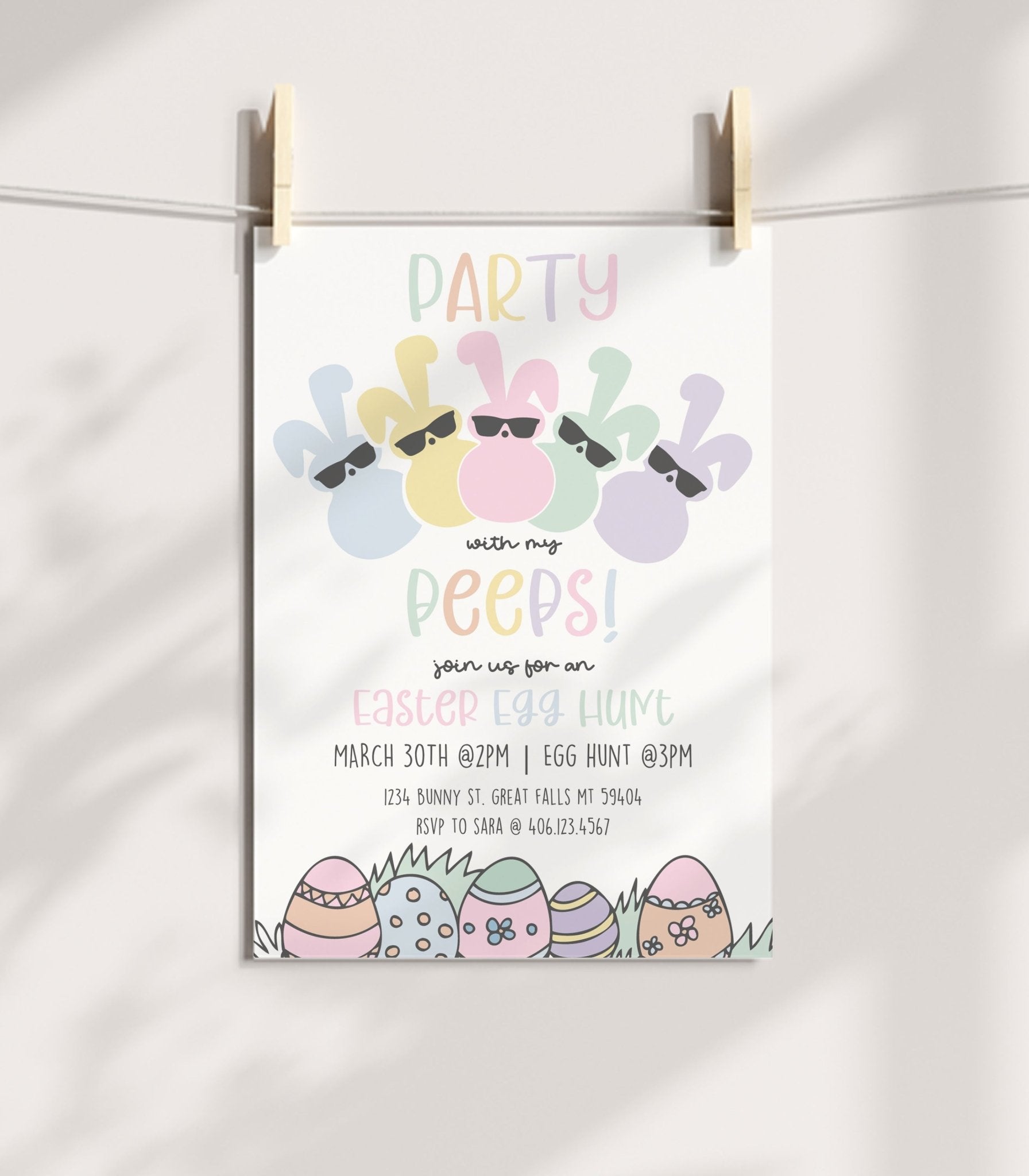 Pastel Peeps Easter Egg Hunt Invitation Printable - High Peaks Studios