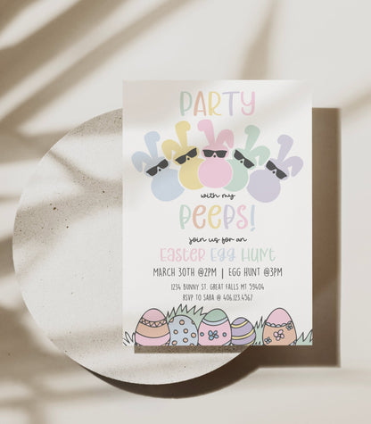 Pastel Peeps Easter Egg Hunt Invitation Printable - High Peaks Studios