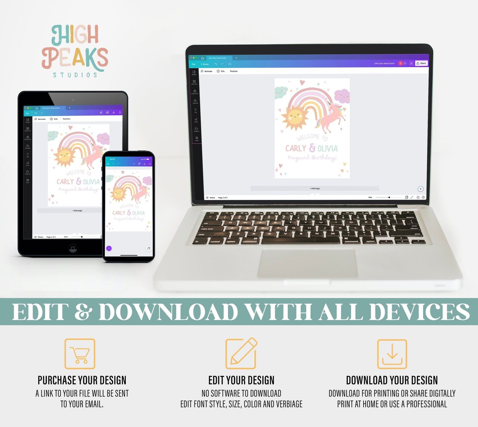 Pastel Unicorn and Sun Joint Birthday Welcome Sign Printable Template - Great for Any Age! - High Peaks Studios