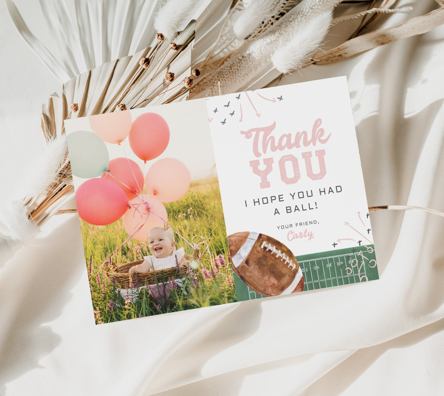Photo Thank You Card Printable - Football Theme - Pink - High Peaks Studios