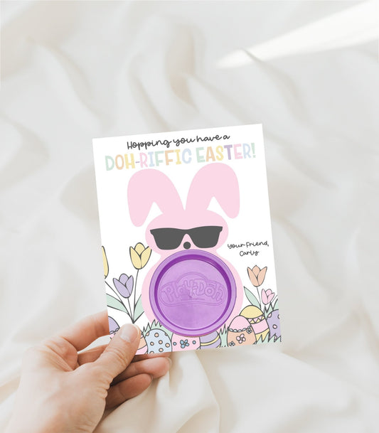 Pink Easter Peep Play Doh Valentine Printable - High Peaks Studios