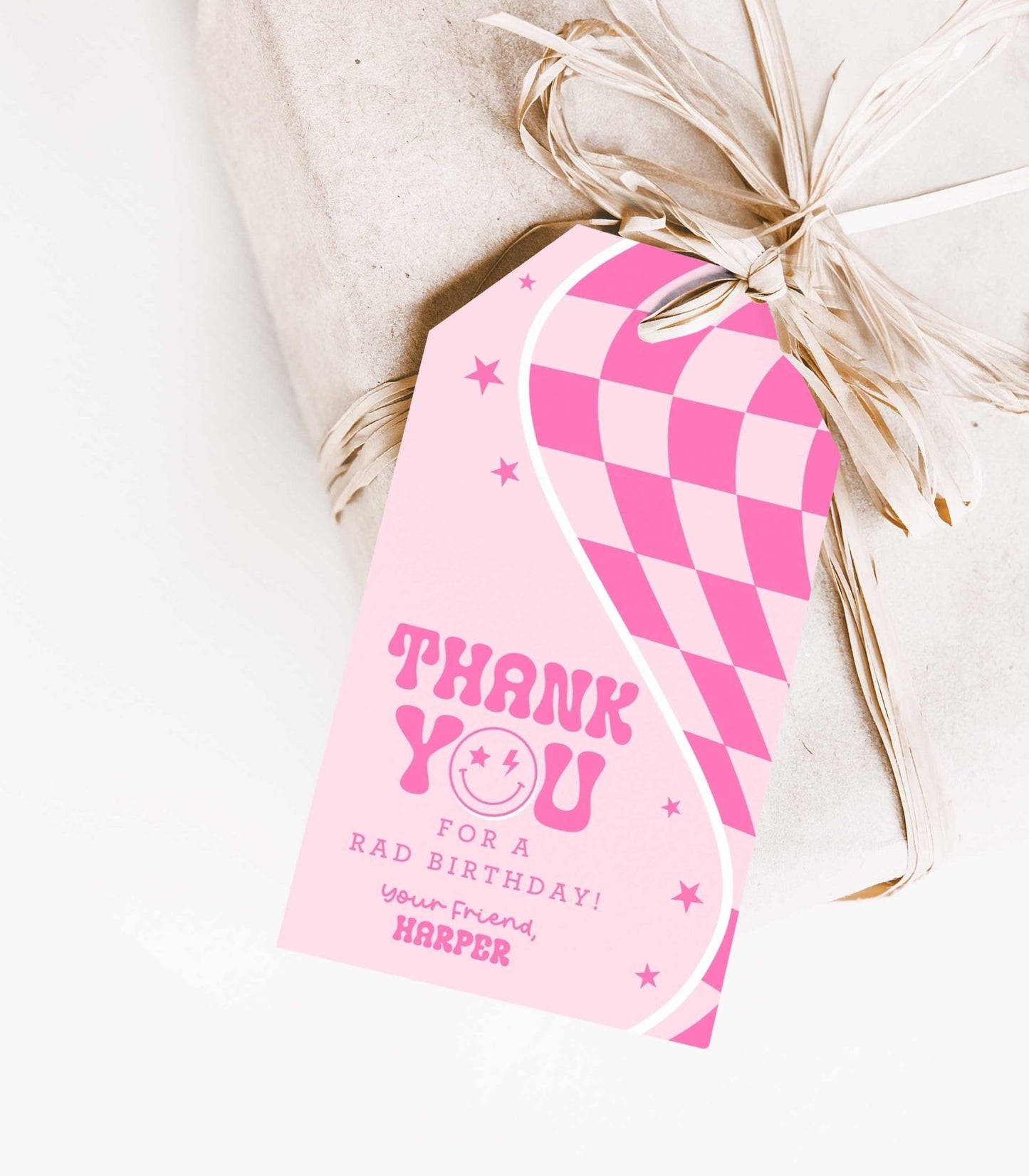 Pink Smiley Favor Tag Printable - High Peaks Studios
