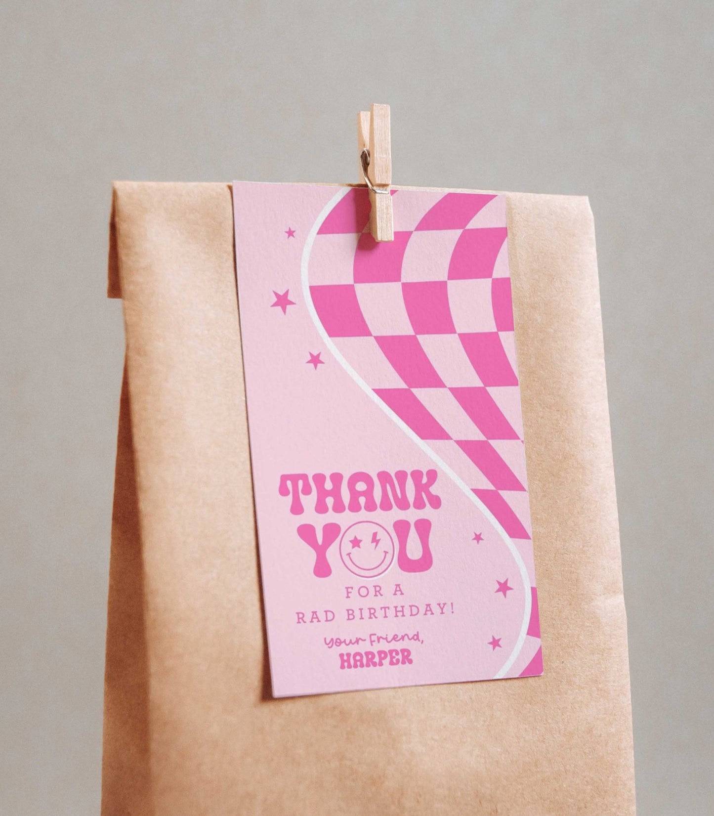 Pink Smiley Favor Tag Printable - High Peaks Studios