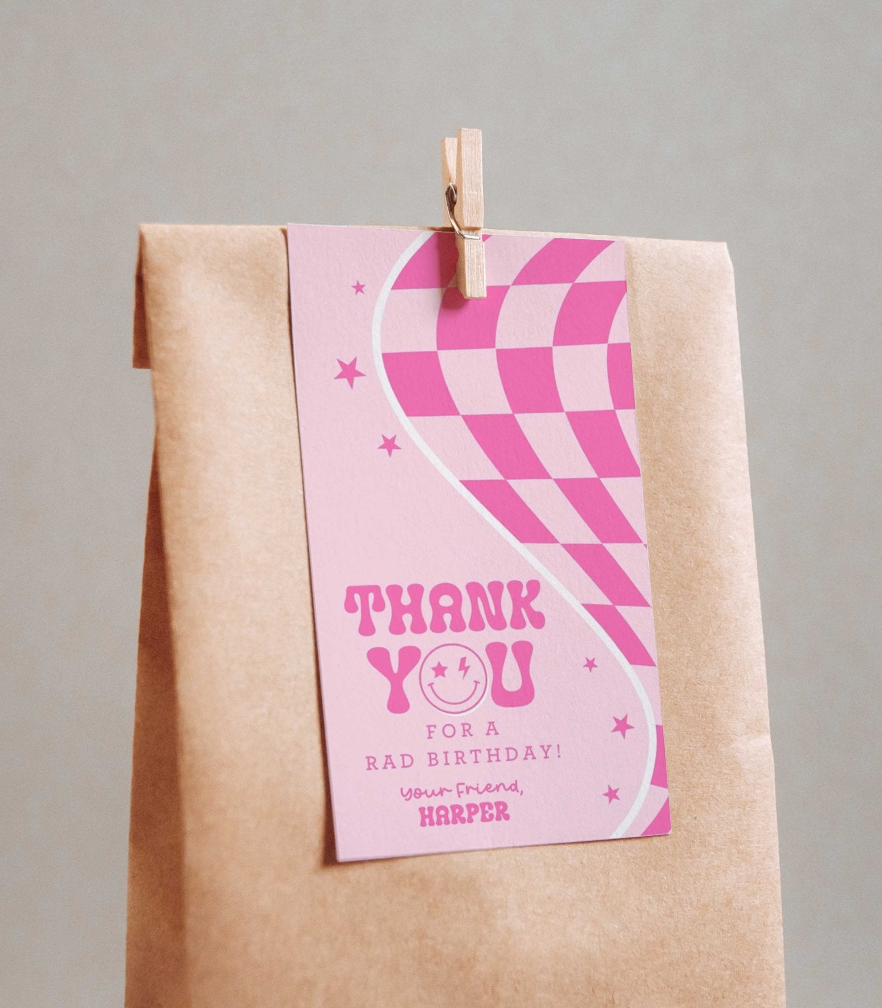 Pink Smiley Favor Tag Printable - High Peaks Studios