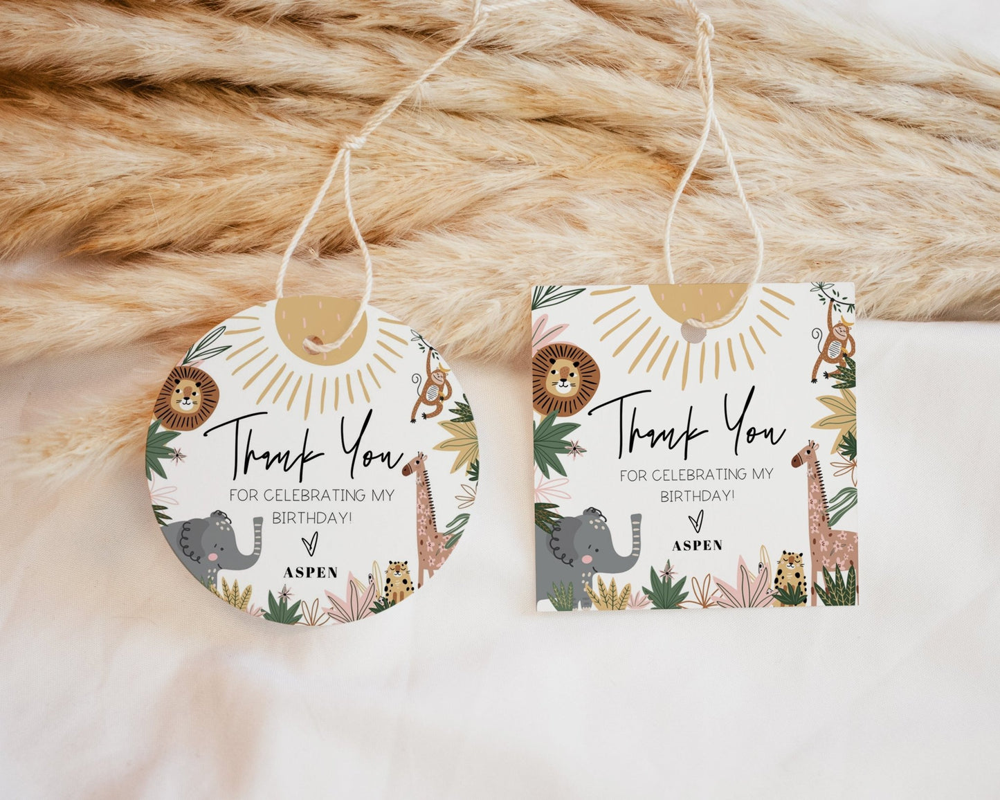 Round and Square Thank You Favor Tag - Boho Safari - High Peaks Studios