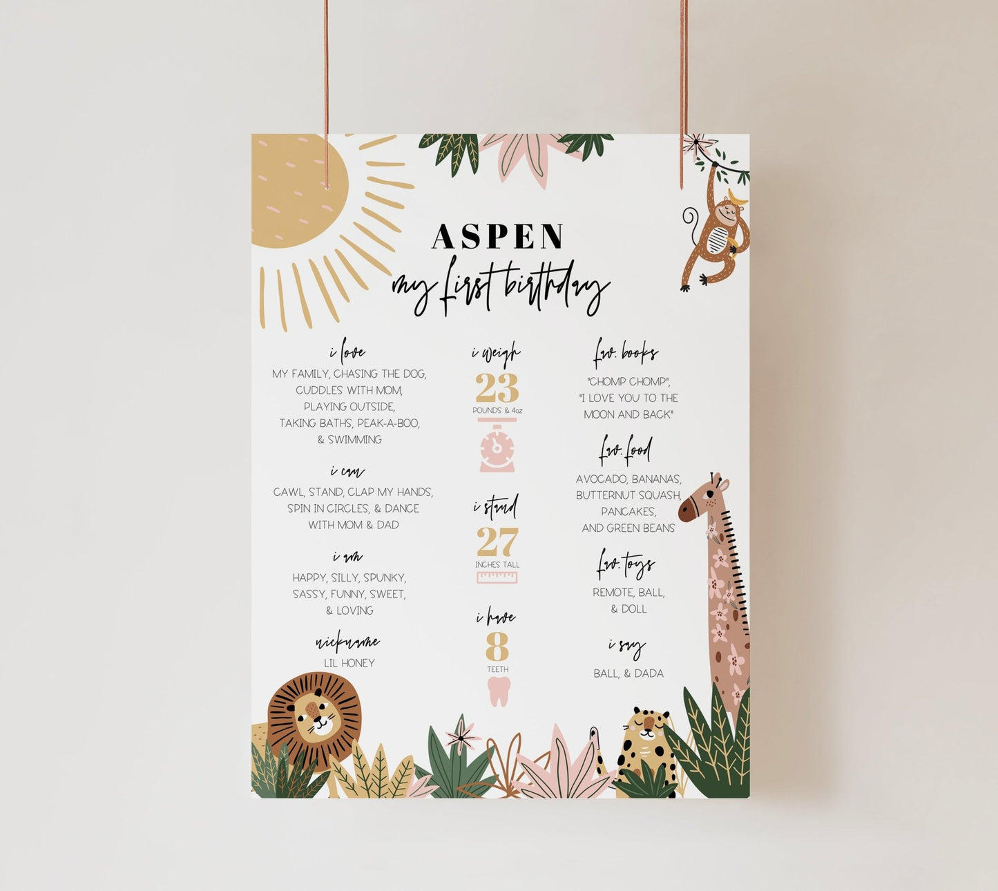 Safari Milestone First Year Poster Printable - High Peaks Studios