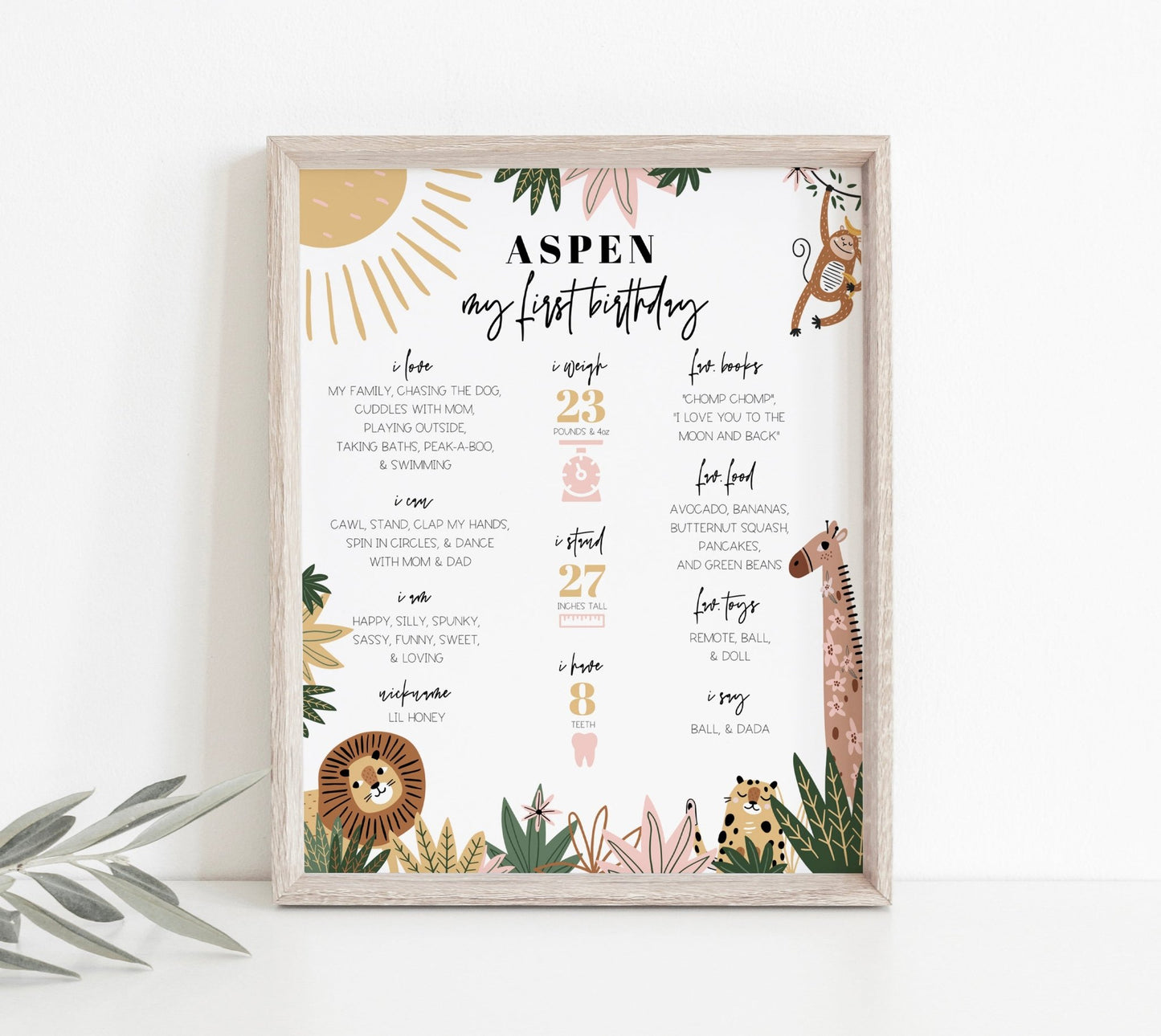 Safari Milestone First Year Poster Printable - High Peaks Studios