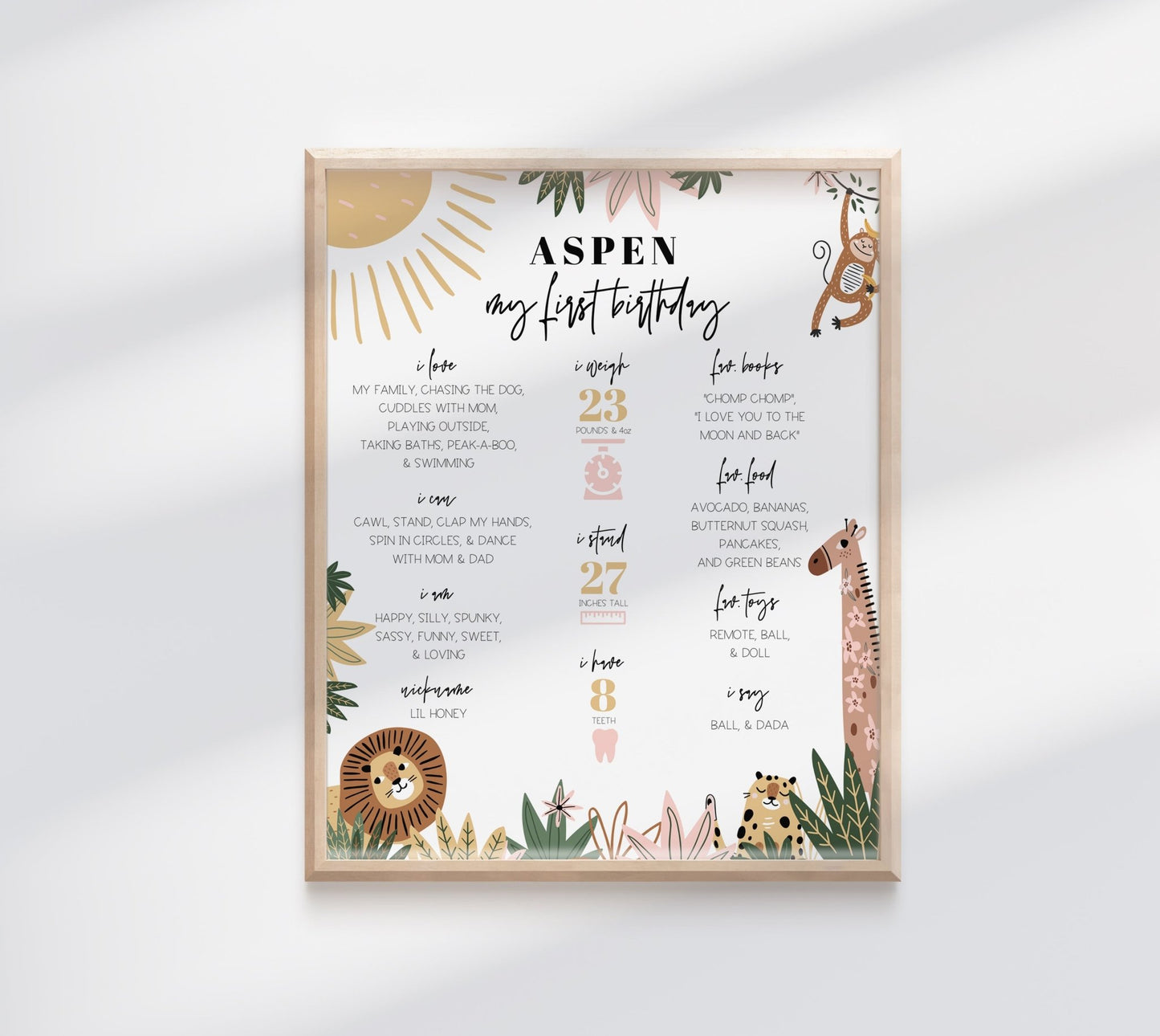 Safari Milestone First Year Poster Printable - High Peaks Studios