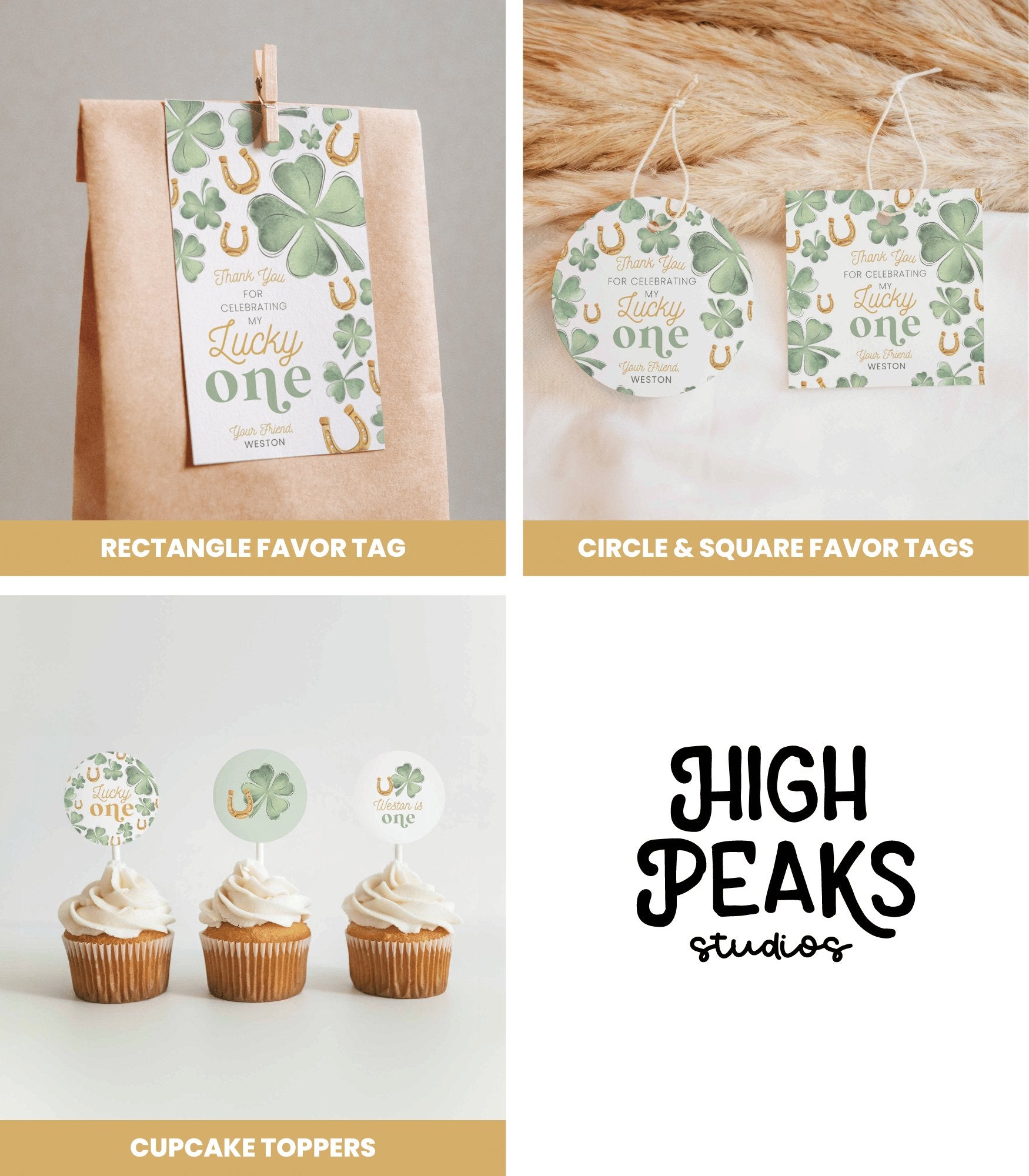 Shamrock Lucky One Birthday Decor Bundle - High Peaks Studios