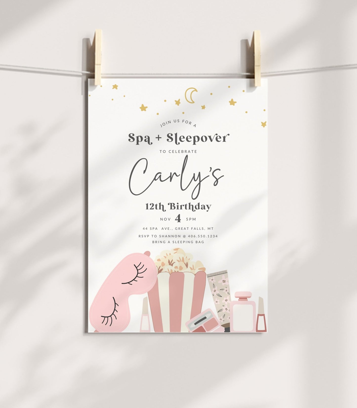 Spa Birthday Party Invitation Printable - High Peaks Studios