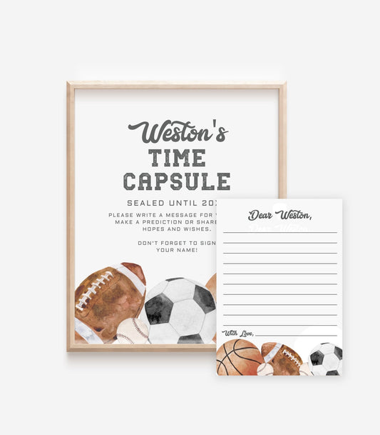 Sports Birthday Time Capsule Sign and Note Cards - High Peaks Studios