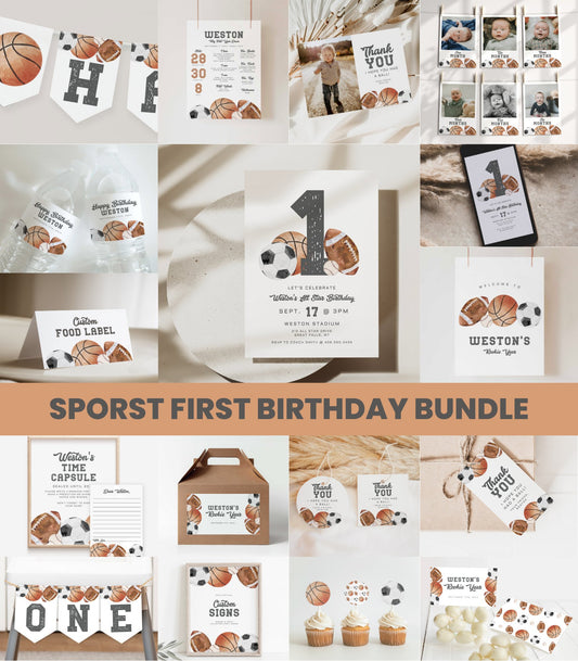 Sports First Birthday Decor Bundle - High Peaks Studios