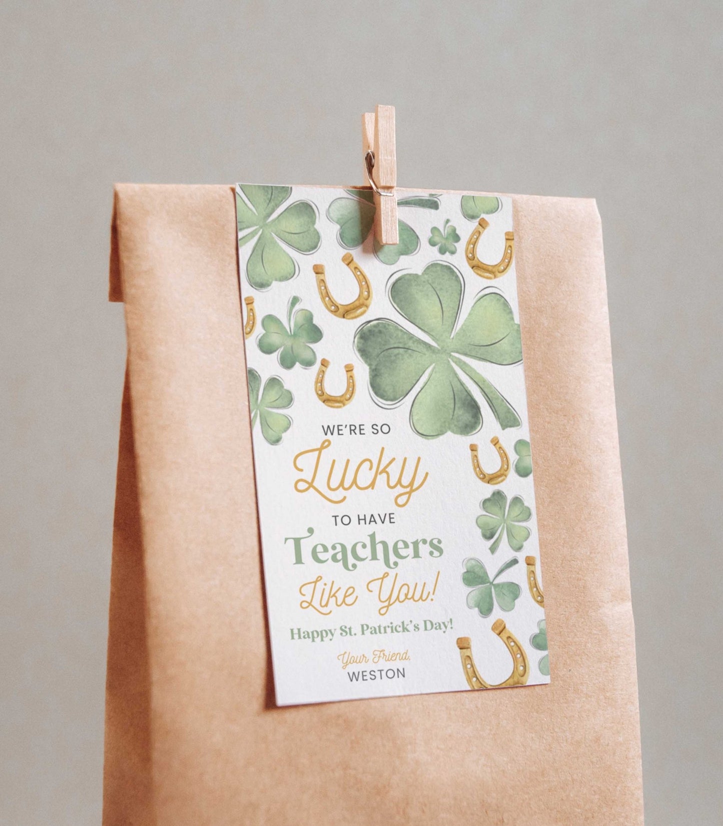 St. Patrick's Day Teacher Appreciation Shamrock Tag - High Peaks Studios