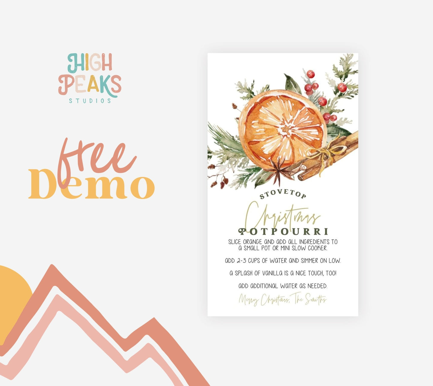 Stovetop Potpourri Christmas Gift Printable - High Peaks Studios