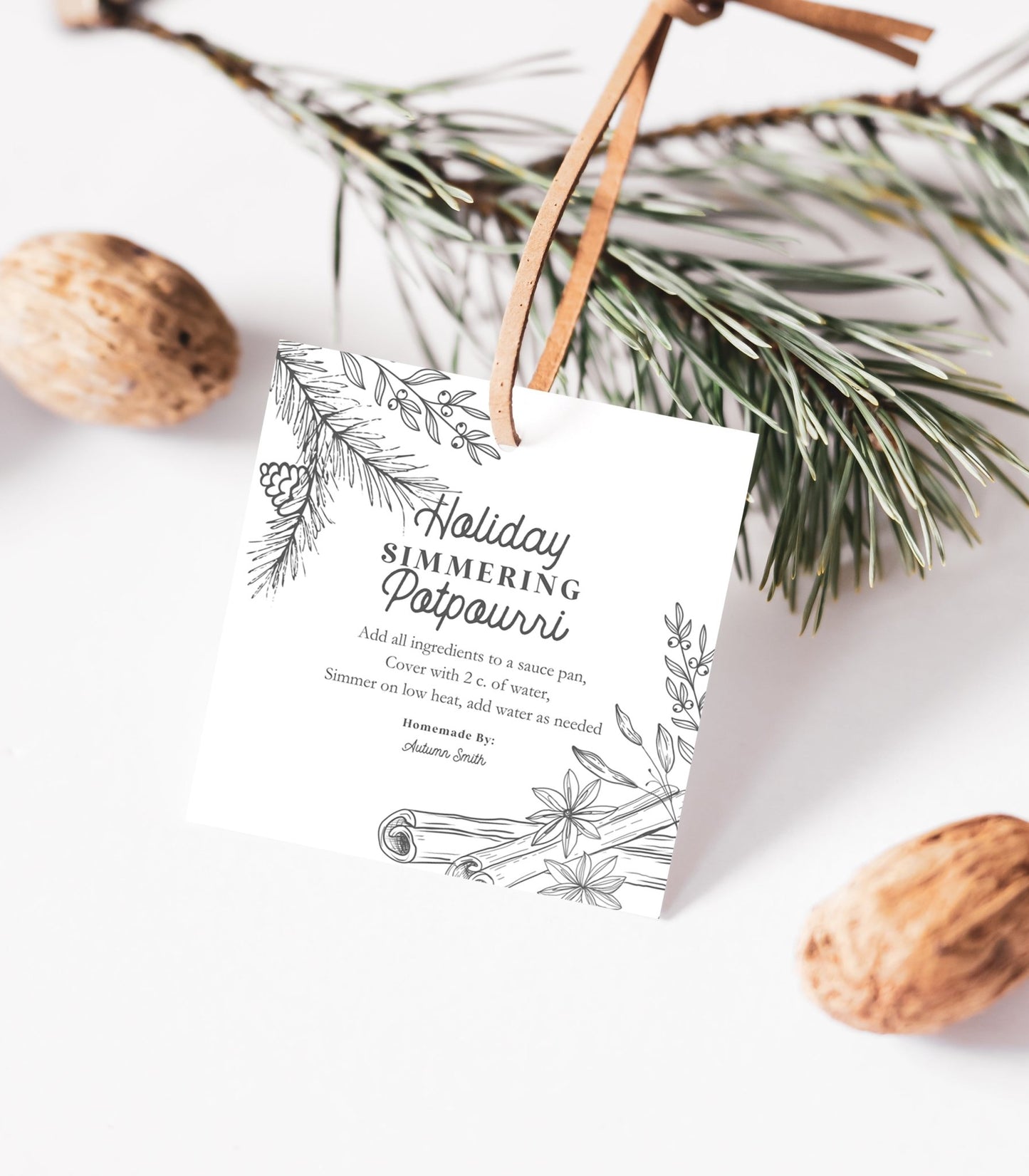 Stovetop Potpourri Holiday Gift Tag Square Printable - High Peaks Studios