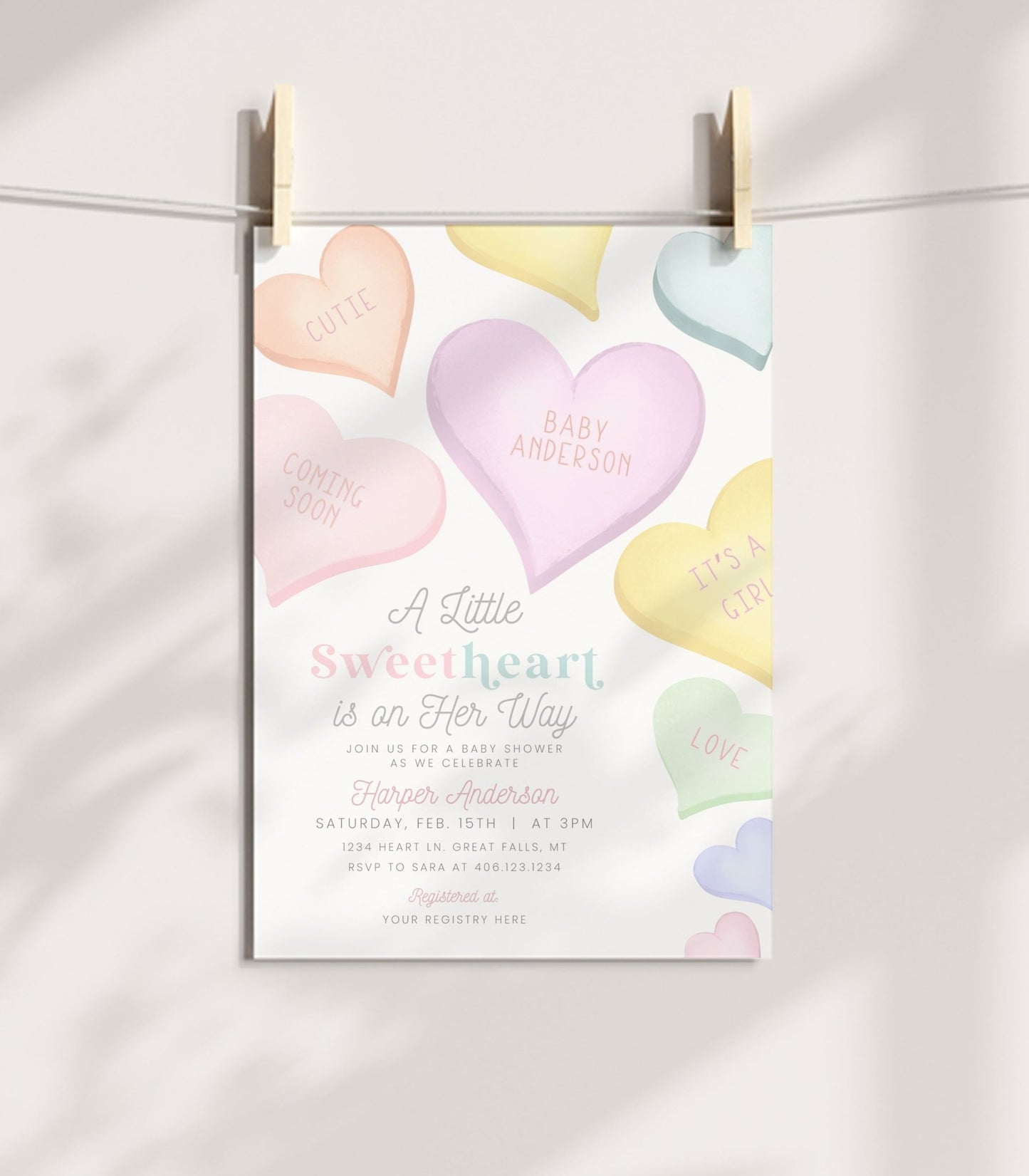 Sweetheart Baby Shower Invitation Printable Template - High Peaks Studios
