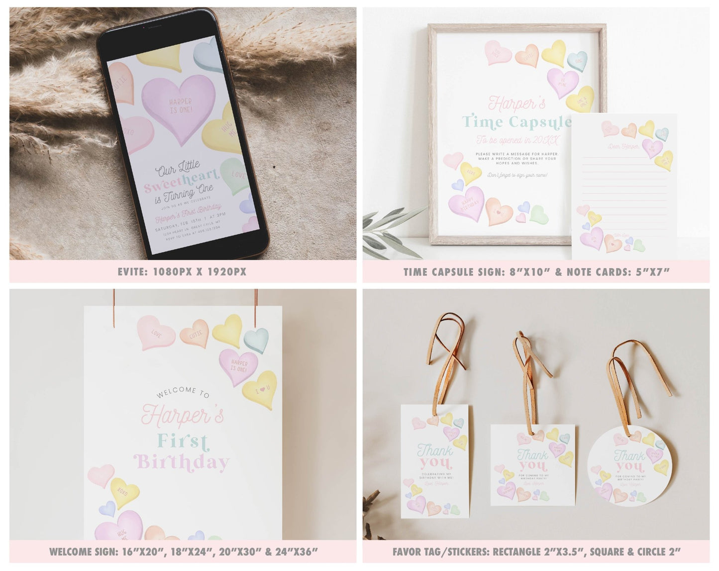 Sweetheart Candy Heart Birthday Printable Bundle - High Peaks Studios