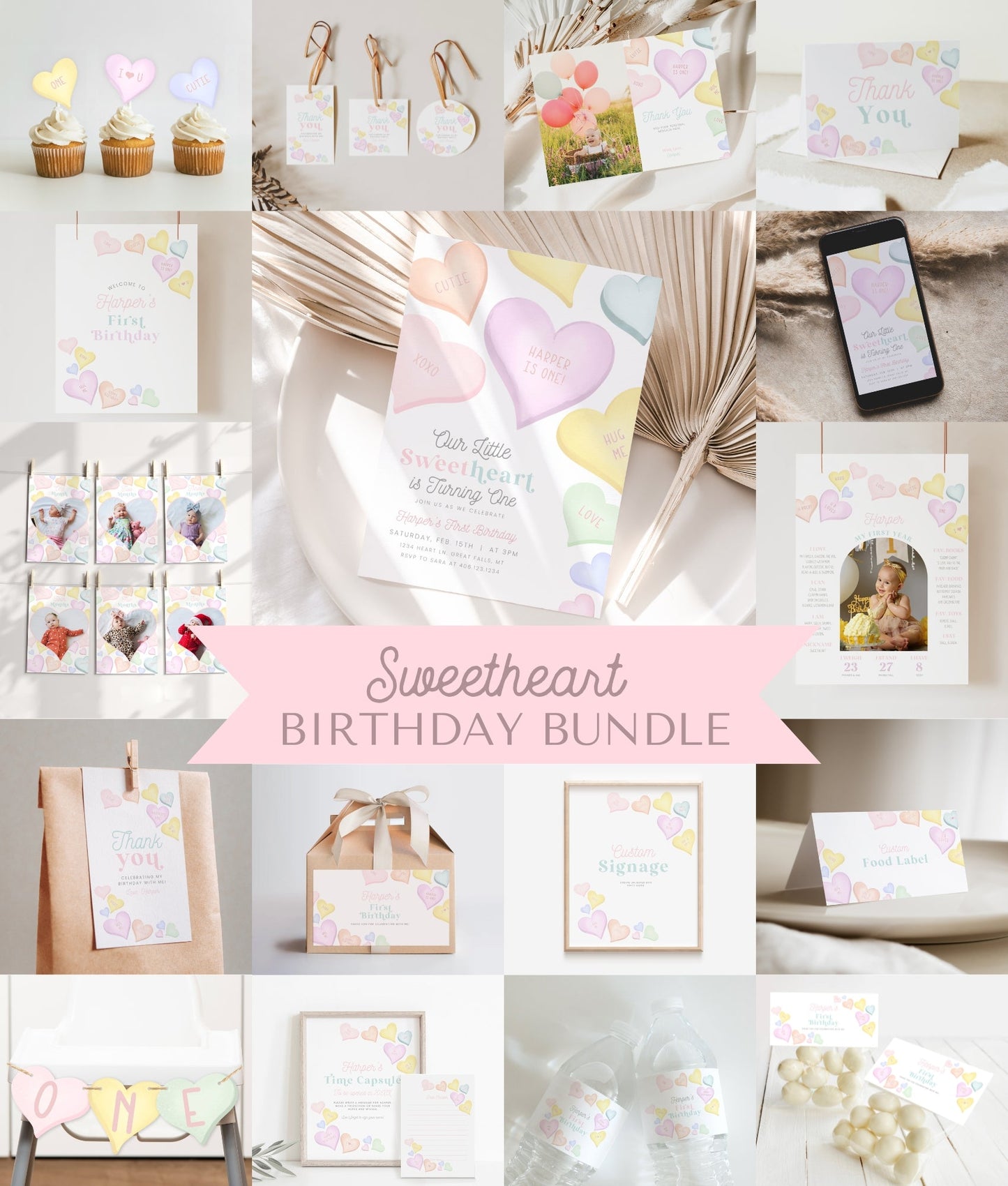 Sweetheart Candy Heart Birthday Printable Bundle - High Peaks Studios