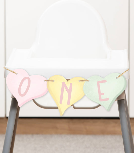 Sweetheart First Birthday High Chair Heart Banner Cutouts - High Peaks Studios