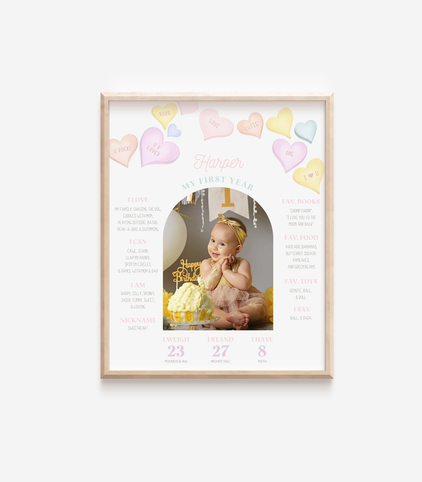 Sweetheart First Birthday Milestone Poster - Photo - High Peaks Studios