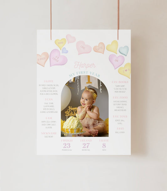 Sweetheart First Birthday Milestone Poster - Photo - High Peaks Studios