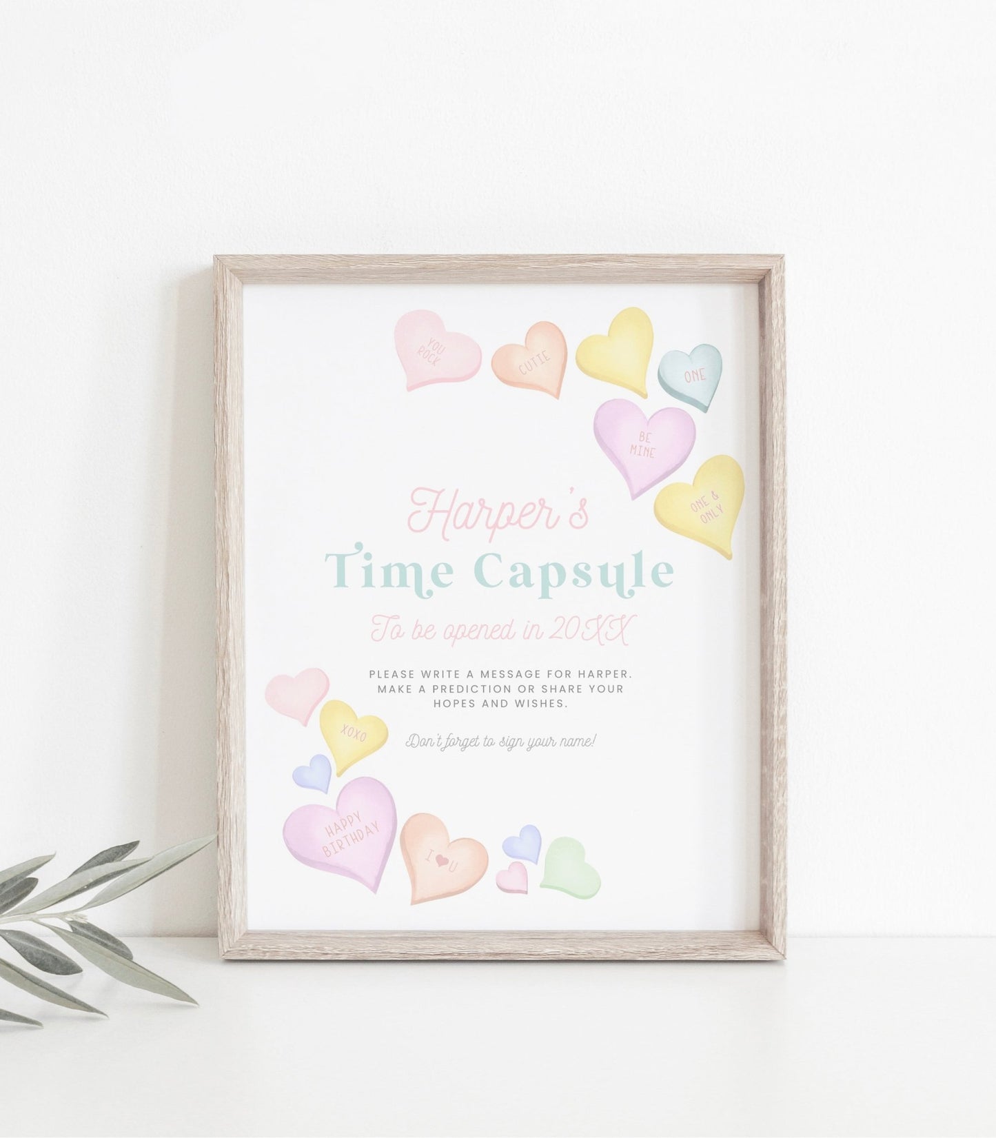 Sweetheart First Birthday Time Capsule Sign and Note Card Printables - High Peaks Studios