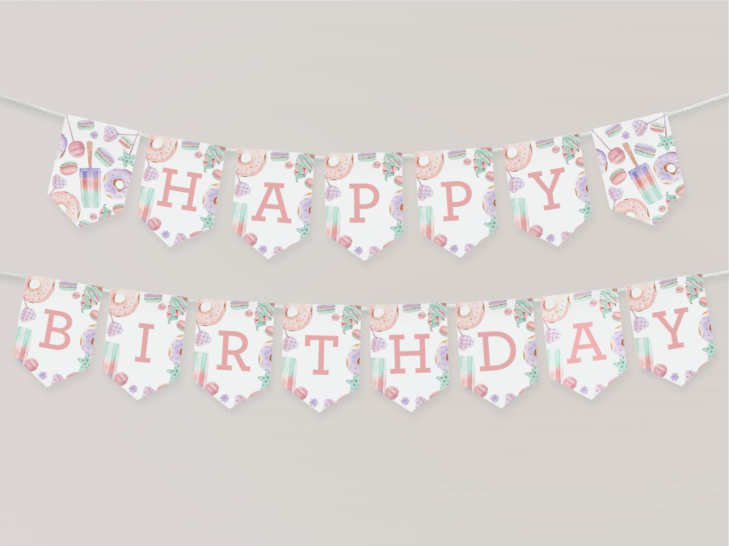 Sweets Theme Happy Birthday Pennant Banner - High Peaks Studios