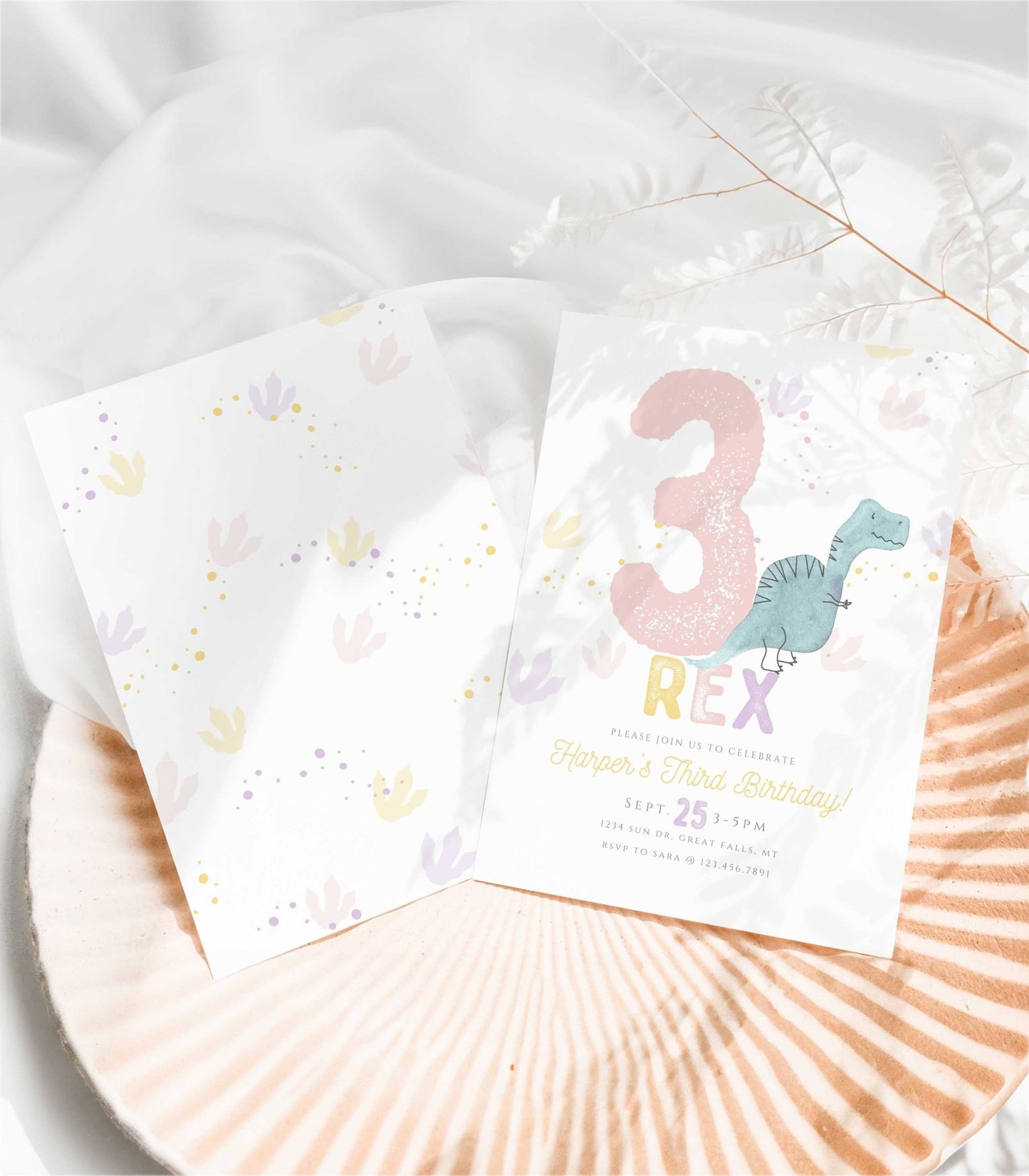 Three Rex Birthday Invitation Girl Printable - High Peaks Studios