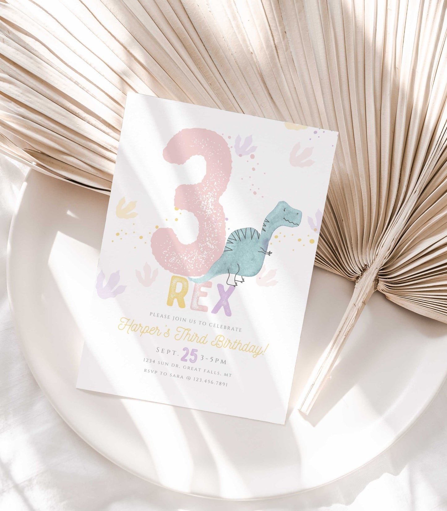 Three Rex Birthday Invitation Girl Printable - High Peaks Studios