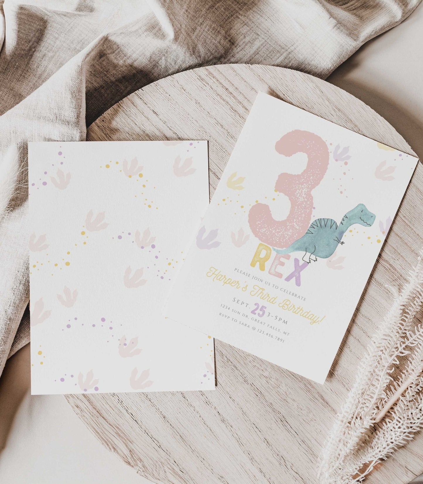 Three Rex Birthday Invitation Girl Printable - High Peaks Studios