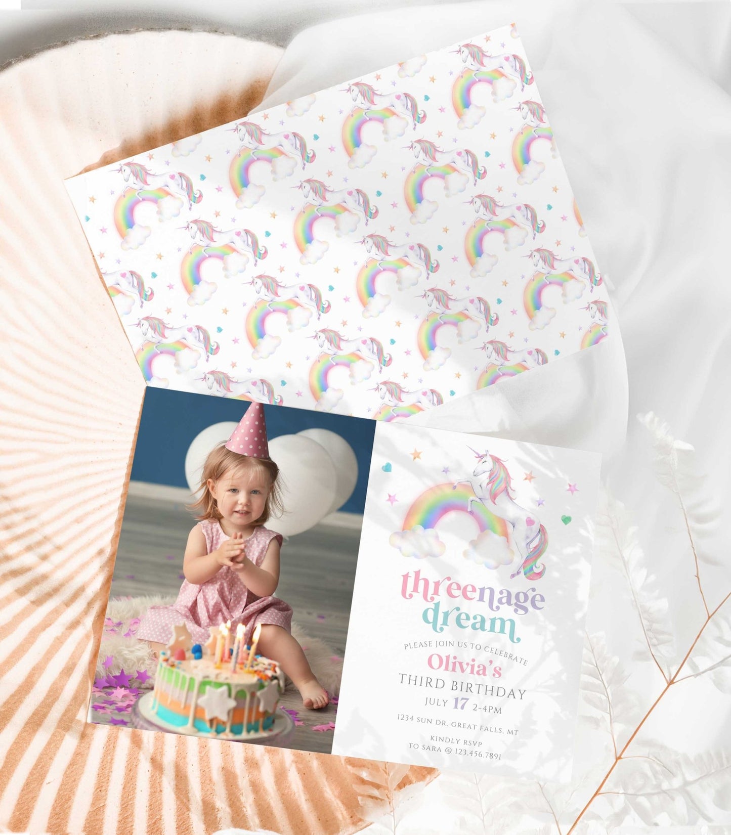 Threenage Dream Unicorn Birthday Invitation Photo Template - High Peaks Studios