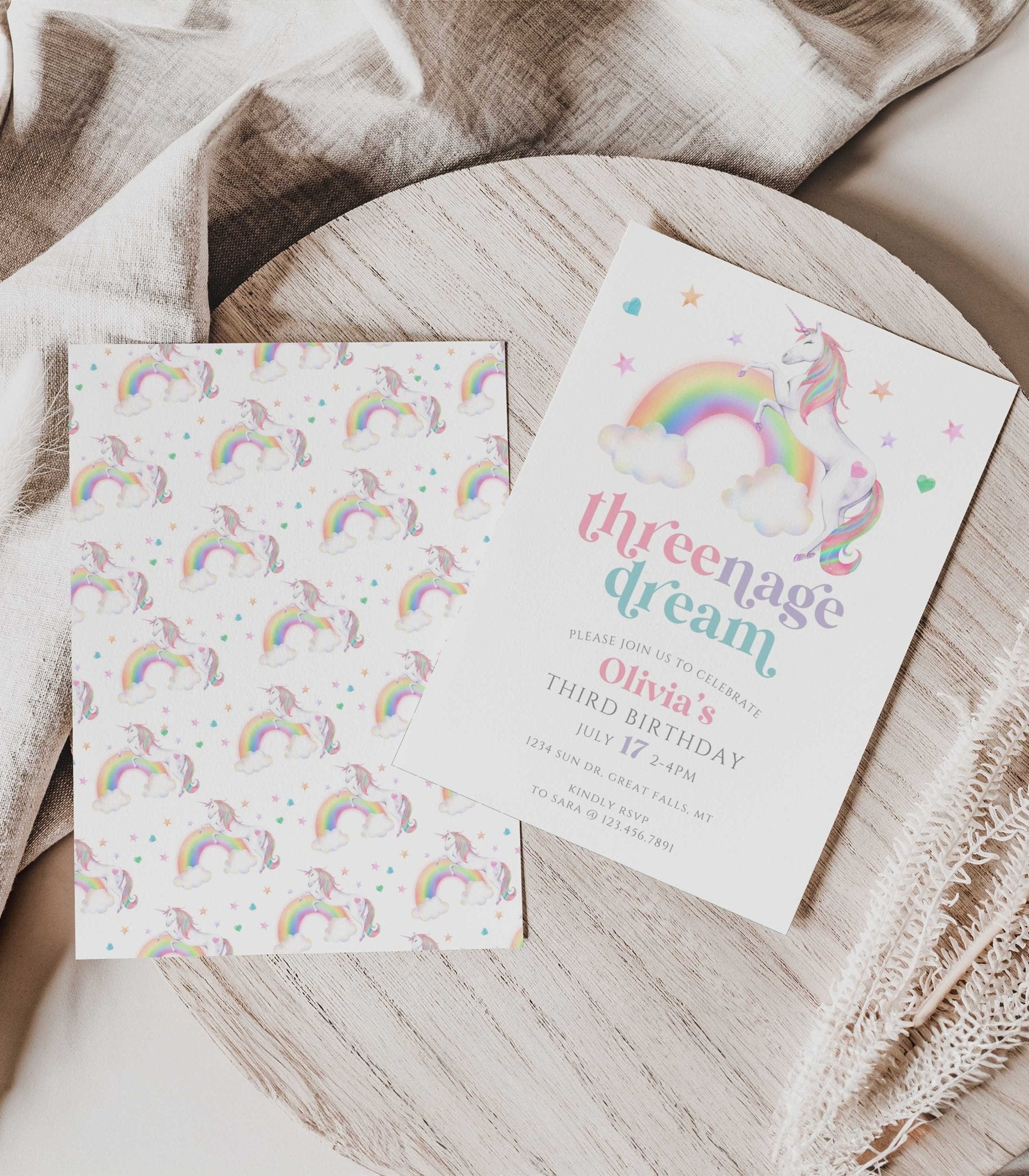 Threenage Dream Unicorn Birthday Invitation Template - High Peaks Studios