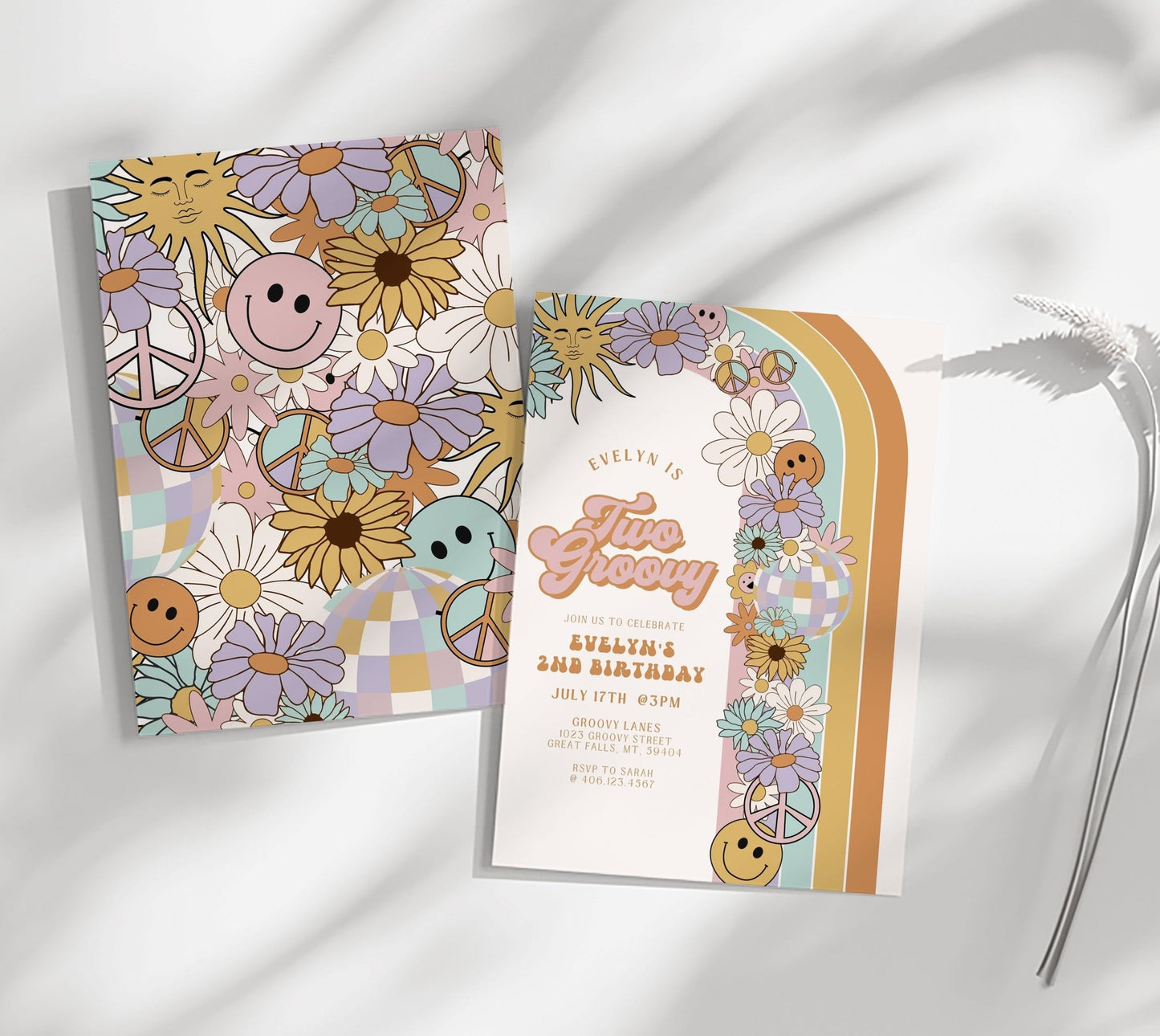 Two Groovy Retro Birthday Invitation - High Peaks Studios