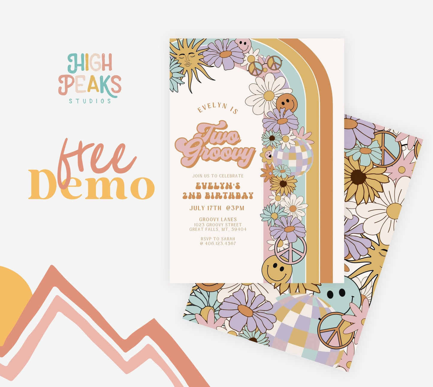 Two Groovy Retro Birthday Invitation - High Peaks Studios