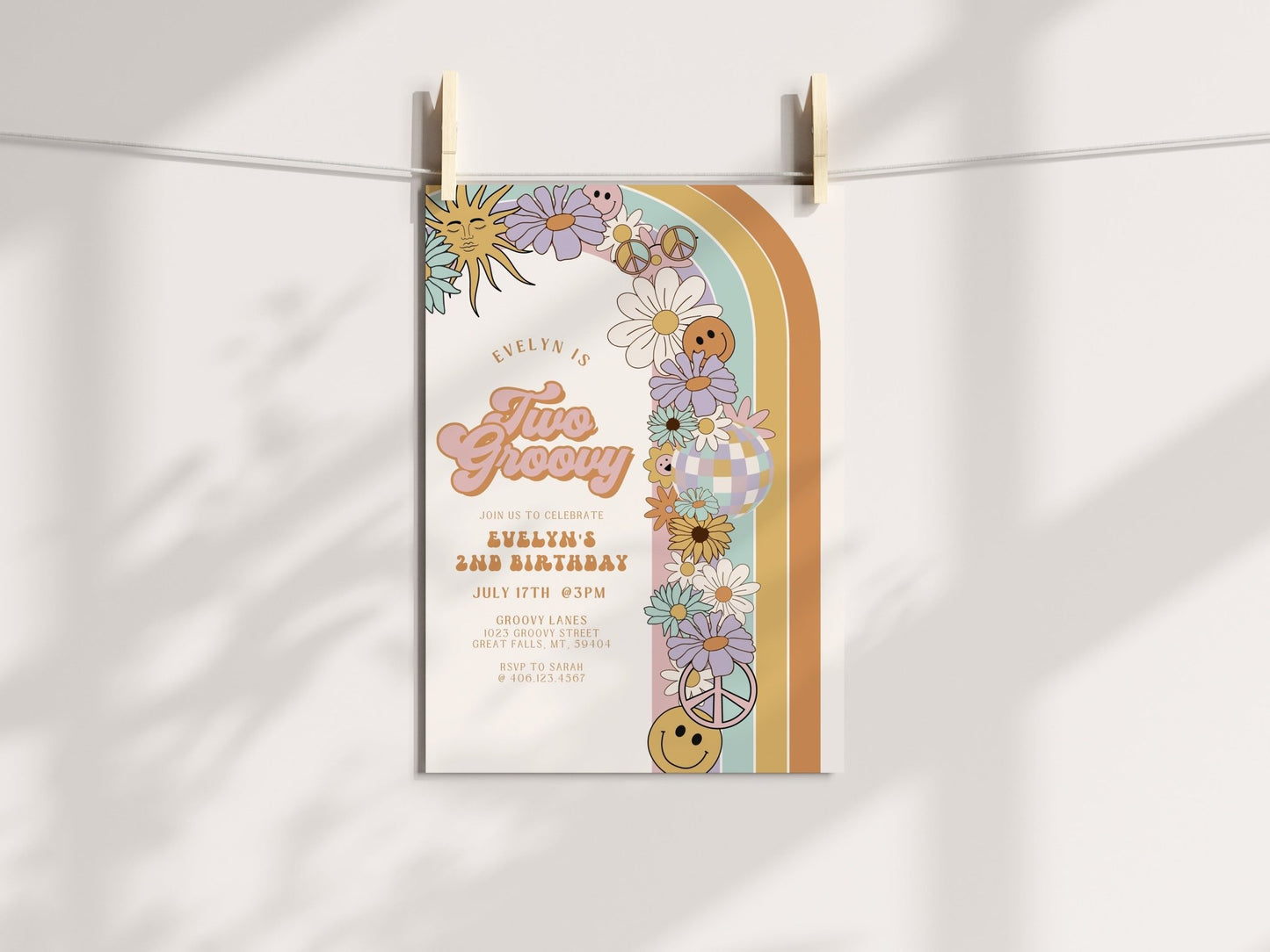 Two Groovy Retro Birthday Invitation - High Peaks Studios