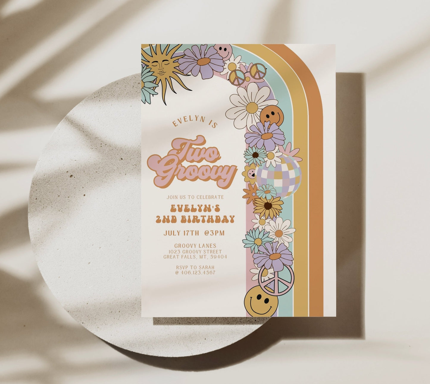 Two Groovy Retro Birthday Invitation - High Peaks Studios