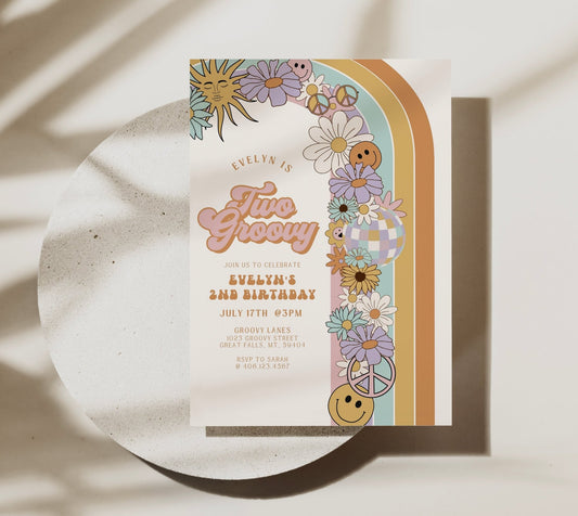 Two Groovy Retro Birthday Invitation - High Peaks Studios