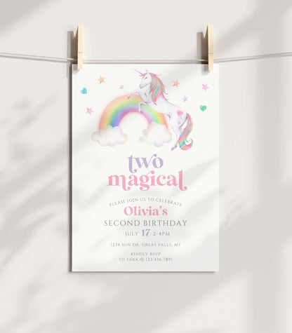 Two Magical Unicorn Birthday Invitation Template - High Peaks Studios