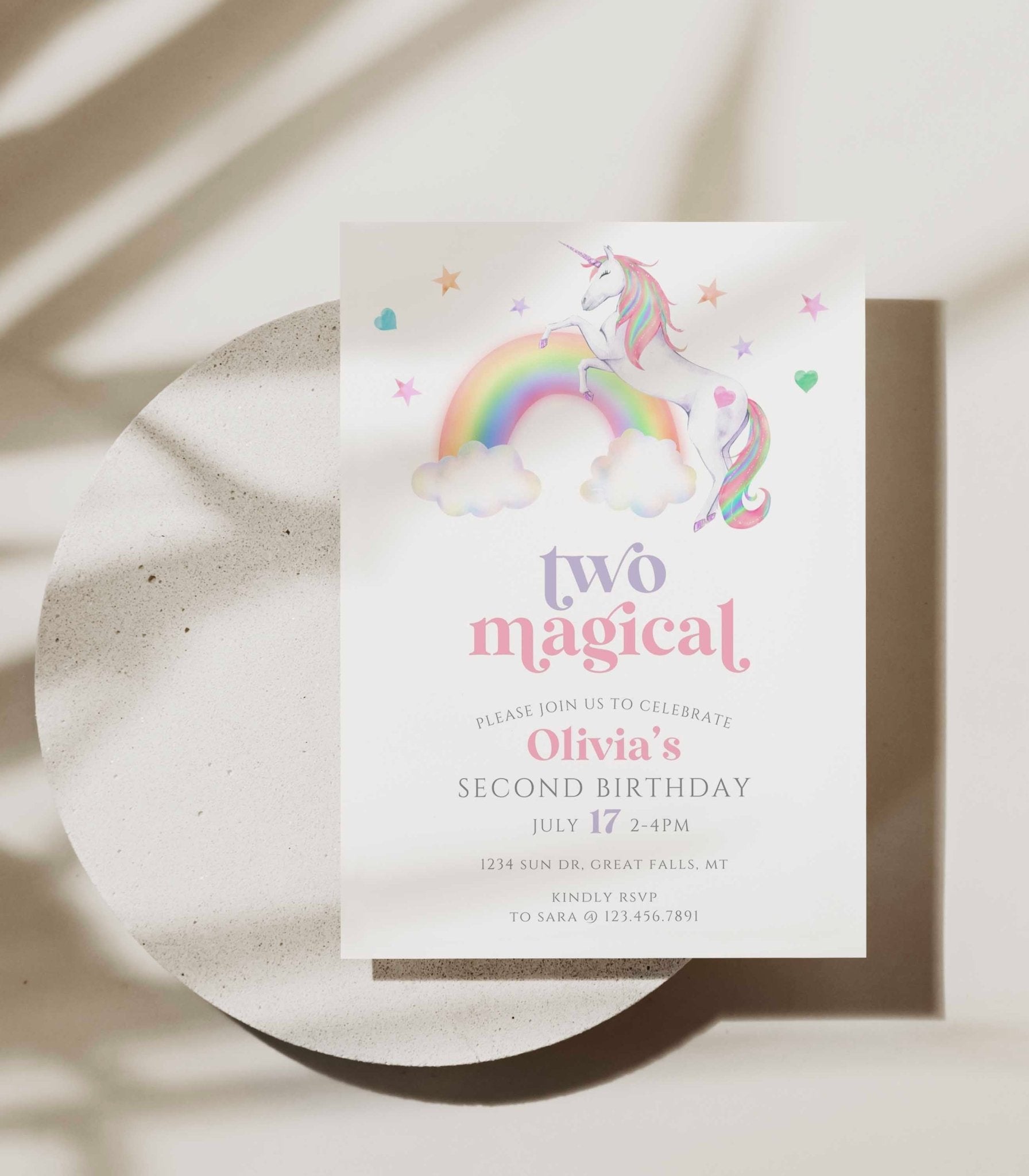 Two Magical Unicorn Birthday Invitation Template - High Peaks Studios