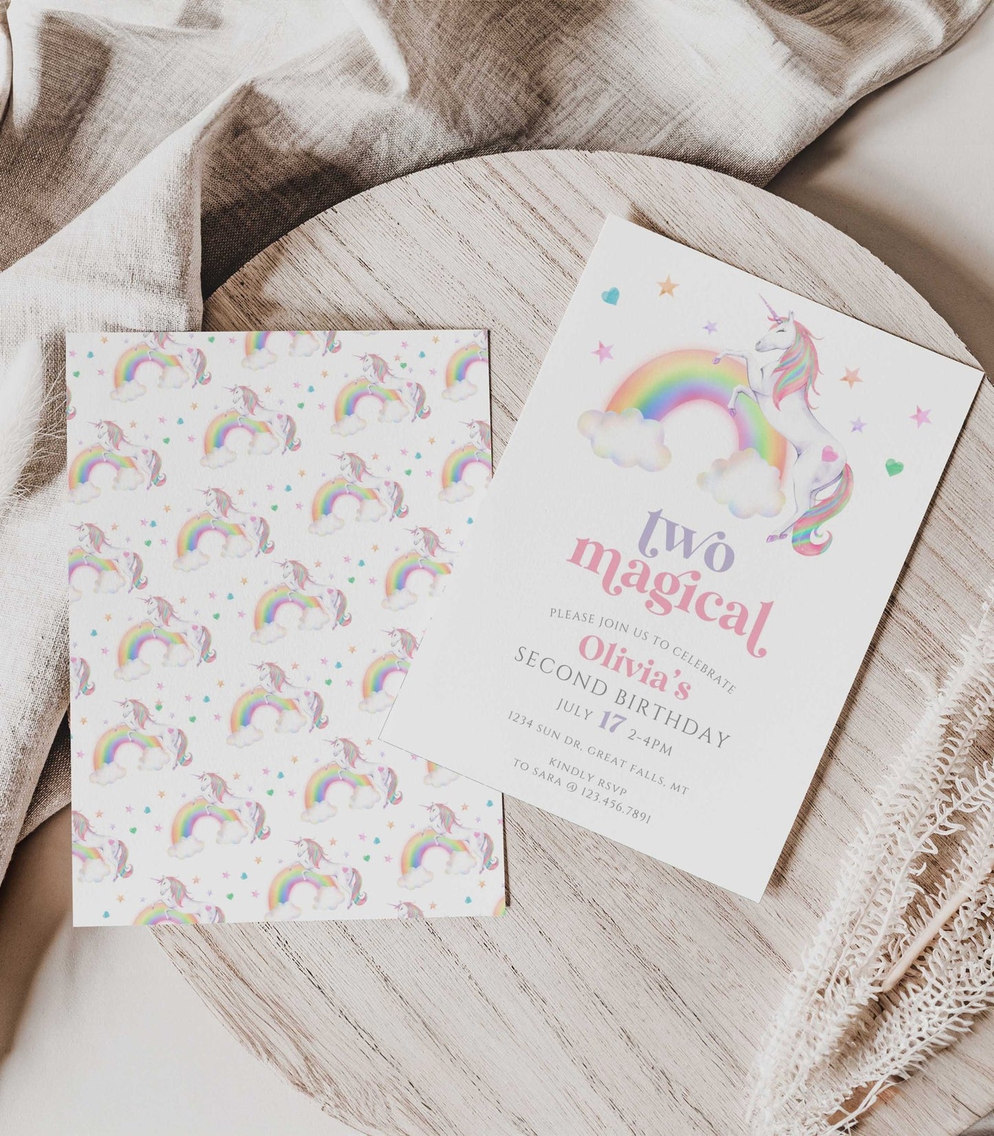 Two Magical Unicorn Birthday Invitation Template - High Peaks Studios