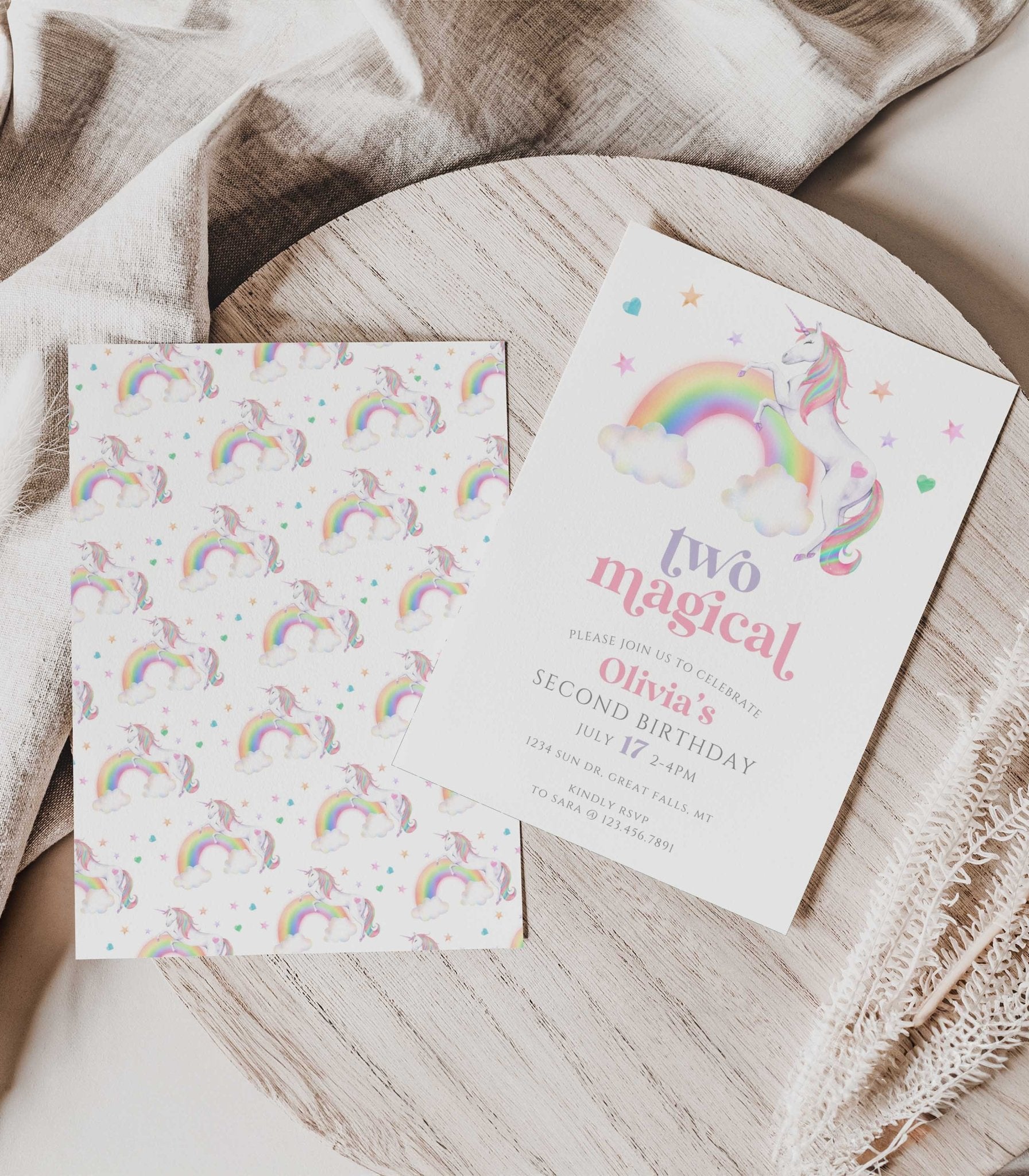 Two Magical Unicorn Birthday Invitation Template - High Peaks Studios